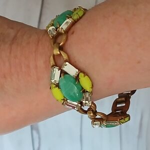 Stella And Dot Jardin Brasstone And Faux Jade Bracelet